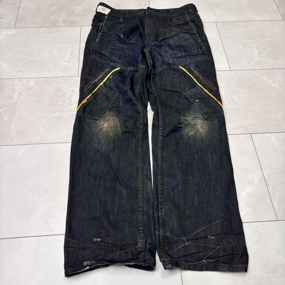 Vintage Y2K Rocawear Cargo Jeans W34 Baggy Wide Leg Hip Hop Utility Skate Denim